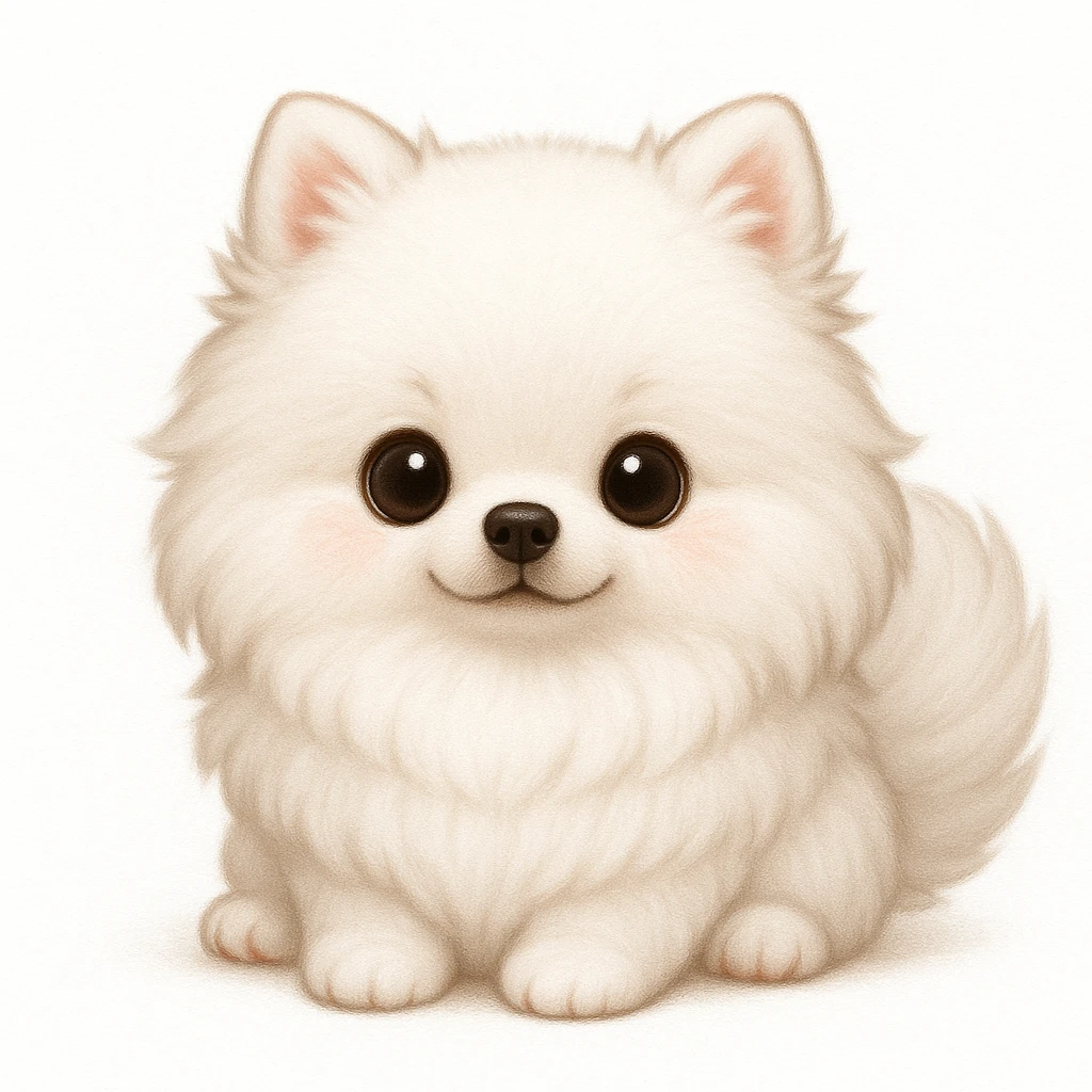 Creation by creationbyai: Adorable White Pomeranian illustration, sd character, white background