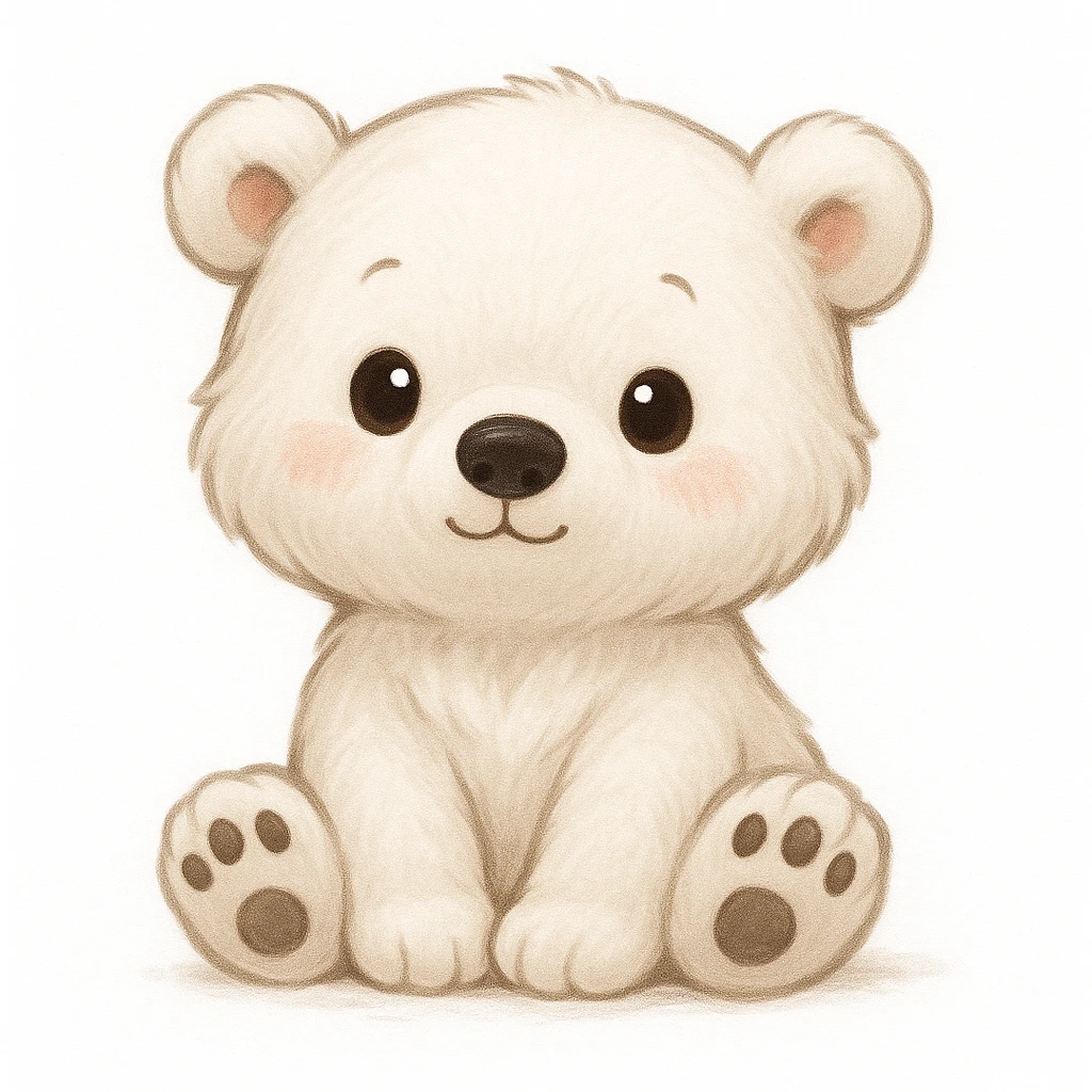 Creation by creationbyai: Adorable polar bear illustration, sd character, white background