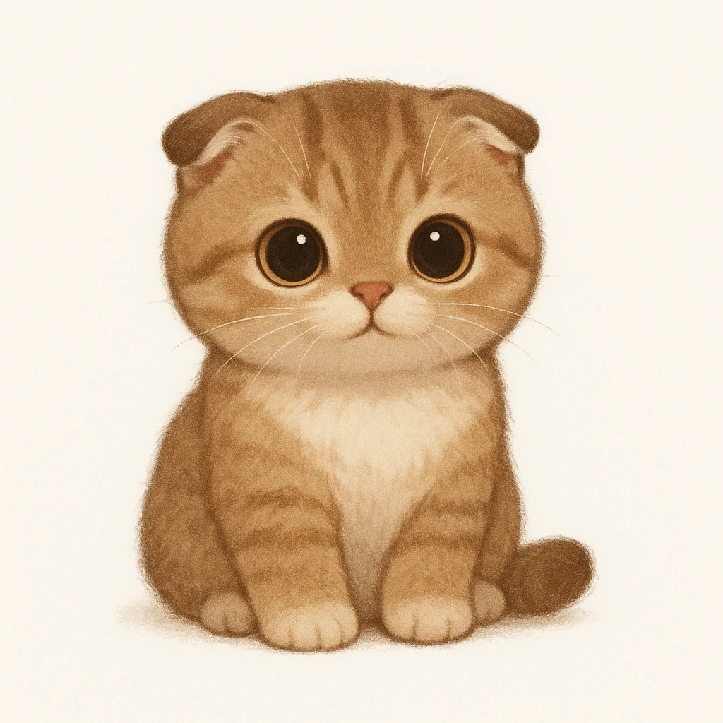 Creation by creationbyai: Adorable Scottish Fold illustration, sd character, white background