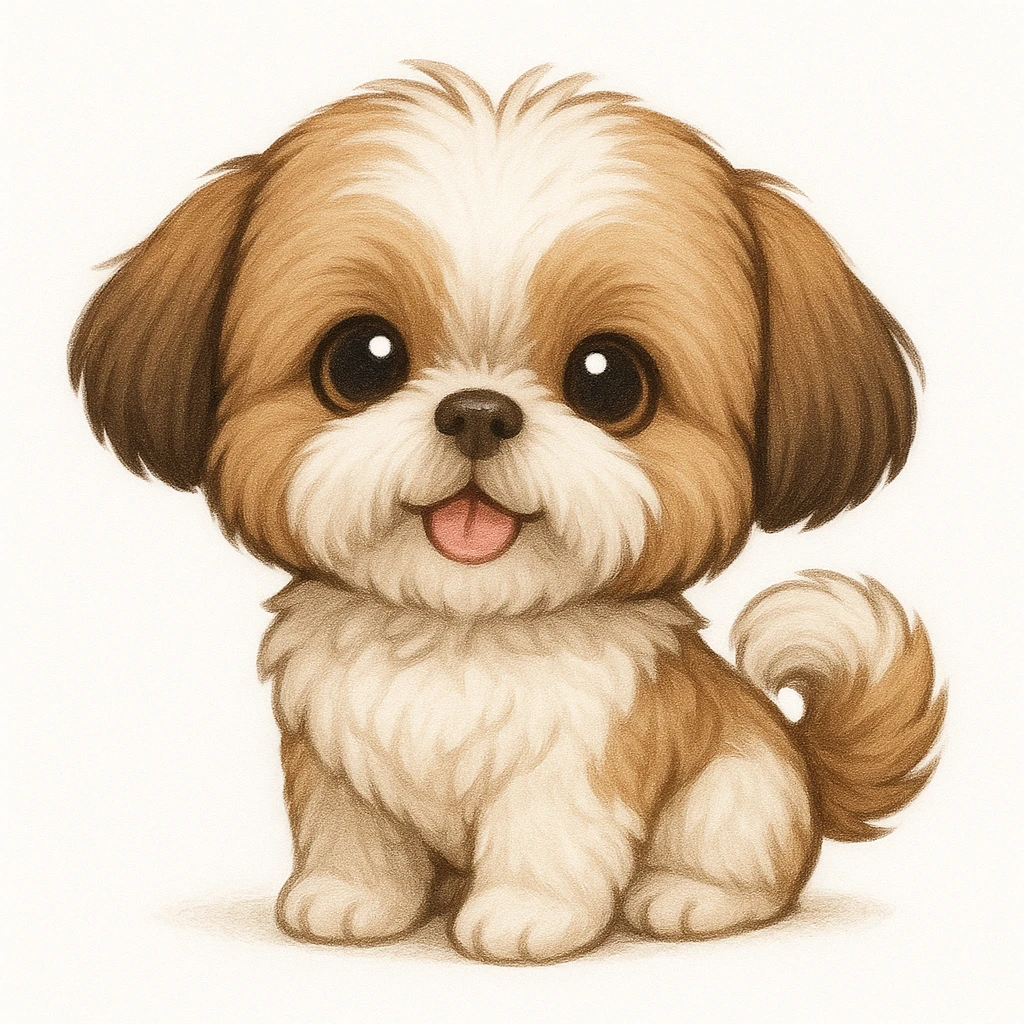 Creation by creationbyai: Adorable Shih Tzu illustration, sd character, white background