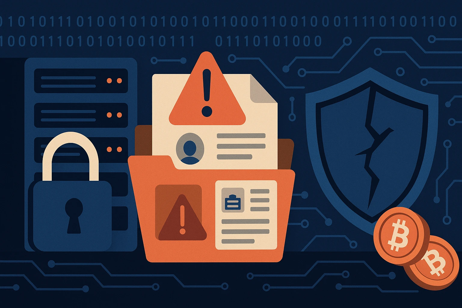 Creation by zlive: crypto exchange data breach server security leak incident illustration without text horizontal