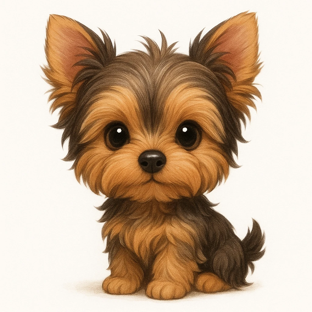 Creation by creationbyai: Adorable Yorkshire Terrier illustration, sd character, white background