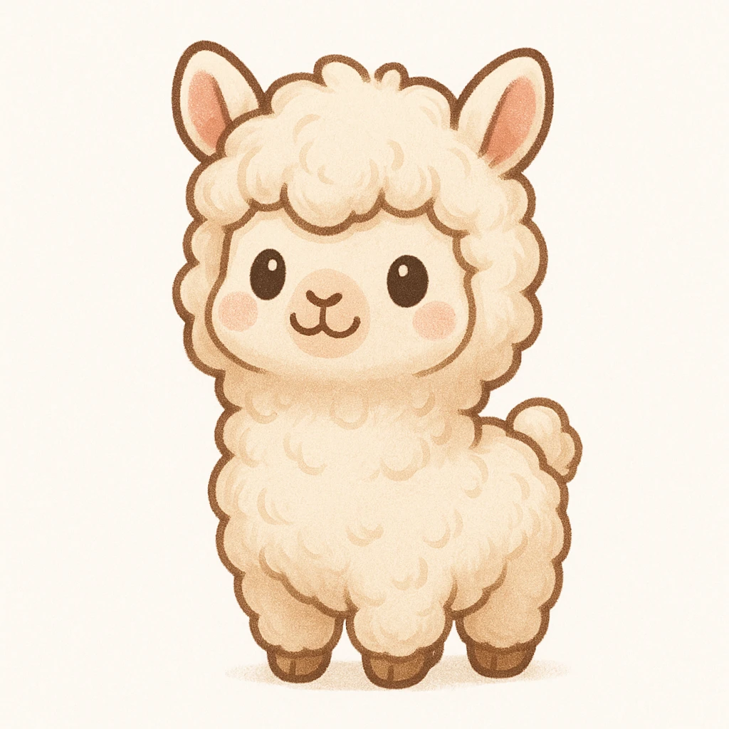 Creation by creationbyai: Adorable Alpaca illustration, sd character, white background