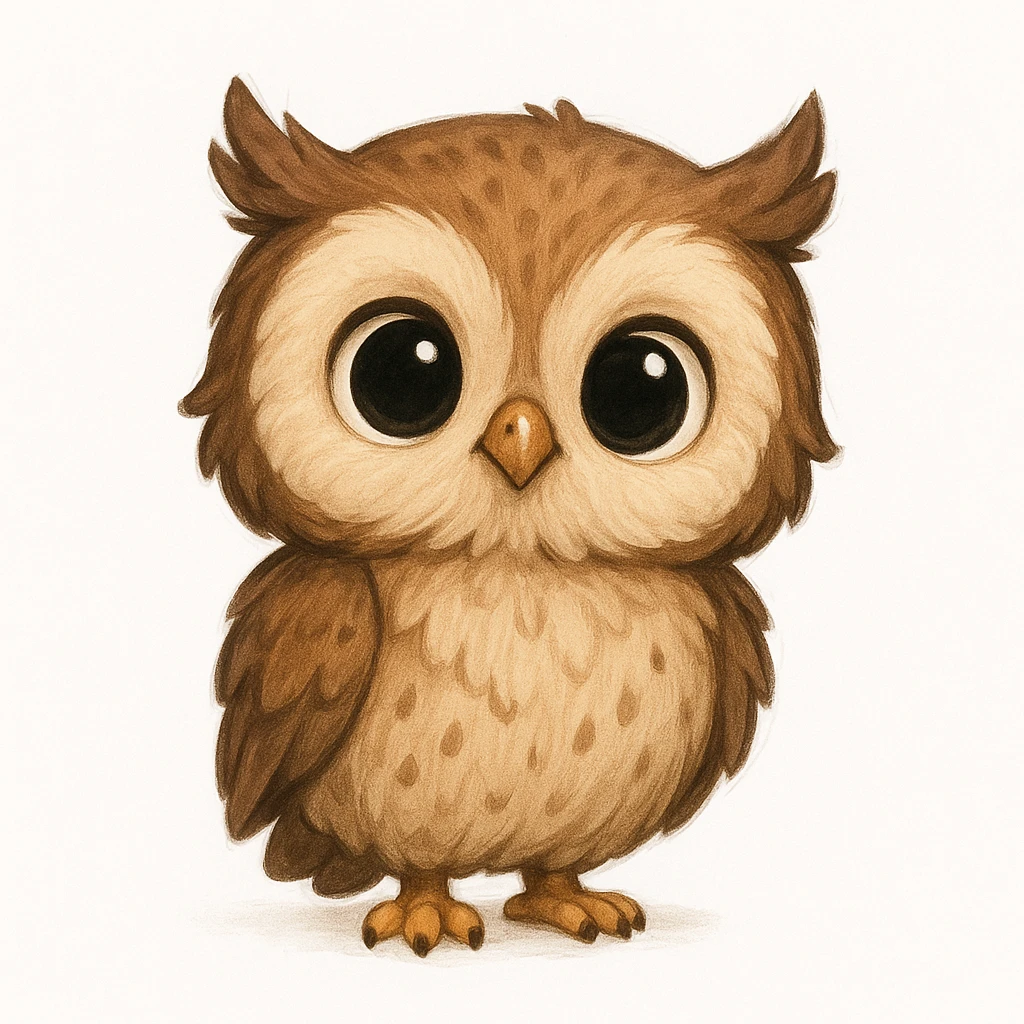 Creation by creationbyai: Adorable Owl illustration, sd character, white background
