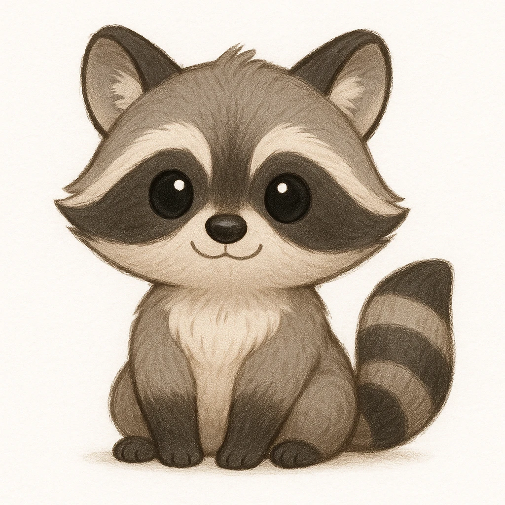Creation by creationbyai: Adorable Raccoon illustration, sd character, white background