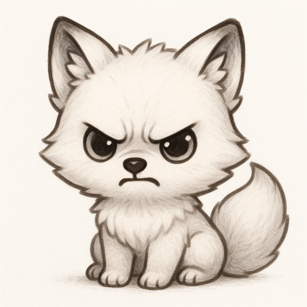 Creation by chibi: Adorable Arctic Fox illustration, SD character, Angry Expression, White Background