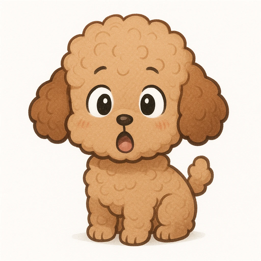 Creation by chibi: Adorable Poodle illustration, SD character, Surprised Expression, White Background