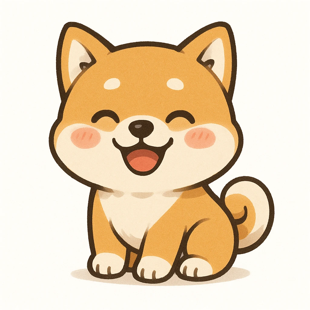 Creation by chibi: Adorable Shiba Inu illustration, SD character, Happy Expression, White Background