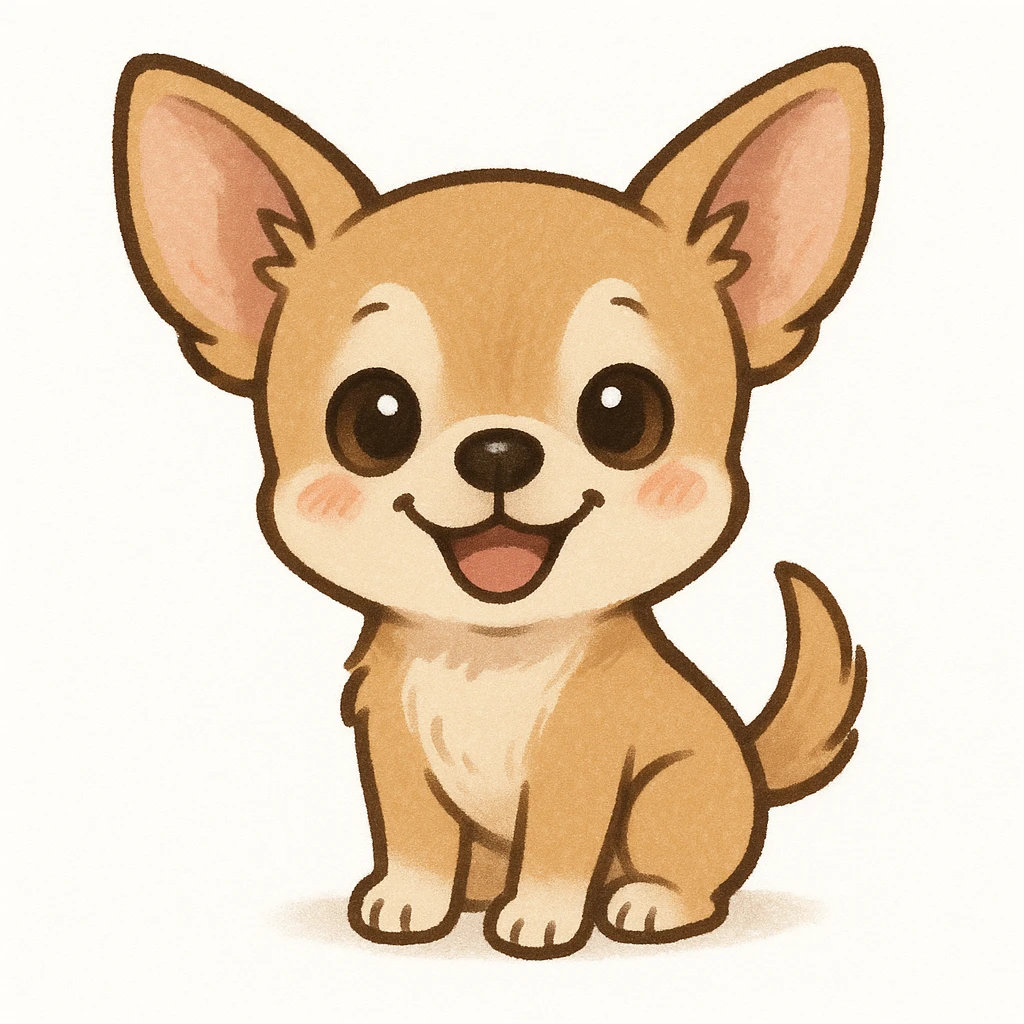 Creation by chibi: Adorable Chihuahua illustration, SD character, Happy Expression, White Background