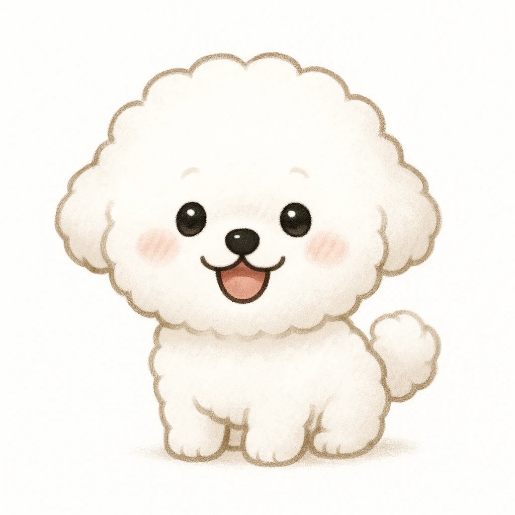 Creation by chibi: Adorable Bichon Frise illustration, SD character, Happy Expression, White Background