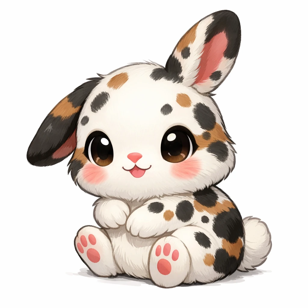 Creation by chibi: Adorable Spotted Rabbit illustration, SD character, white background
