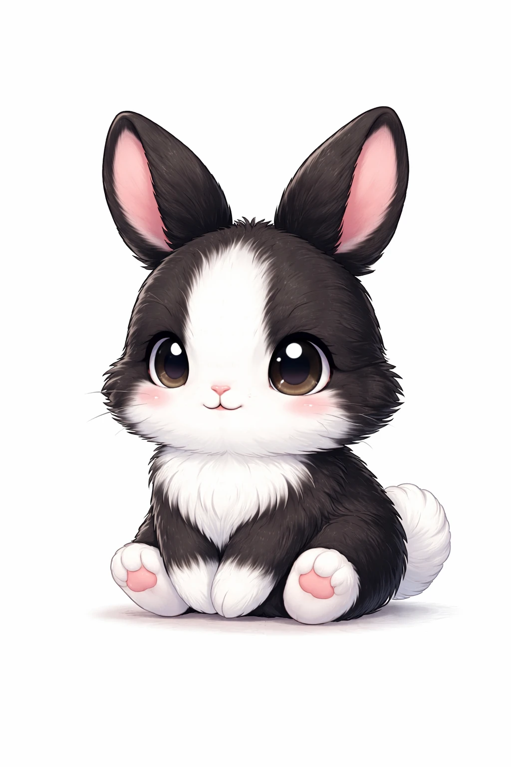Creation by chibi: Adorable Black and White Rabbit illustration, SD character, white background