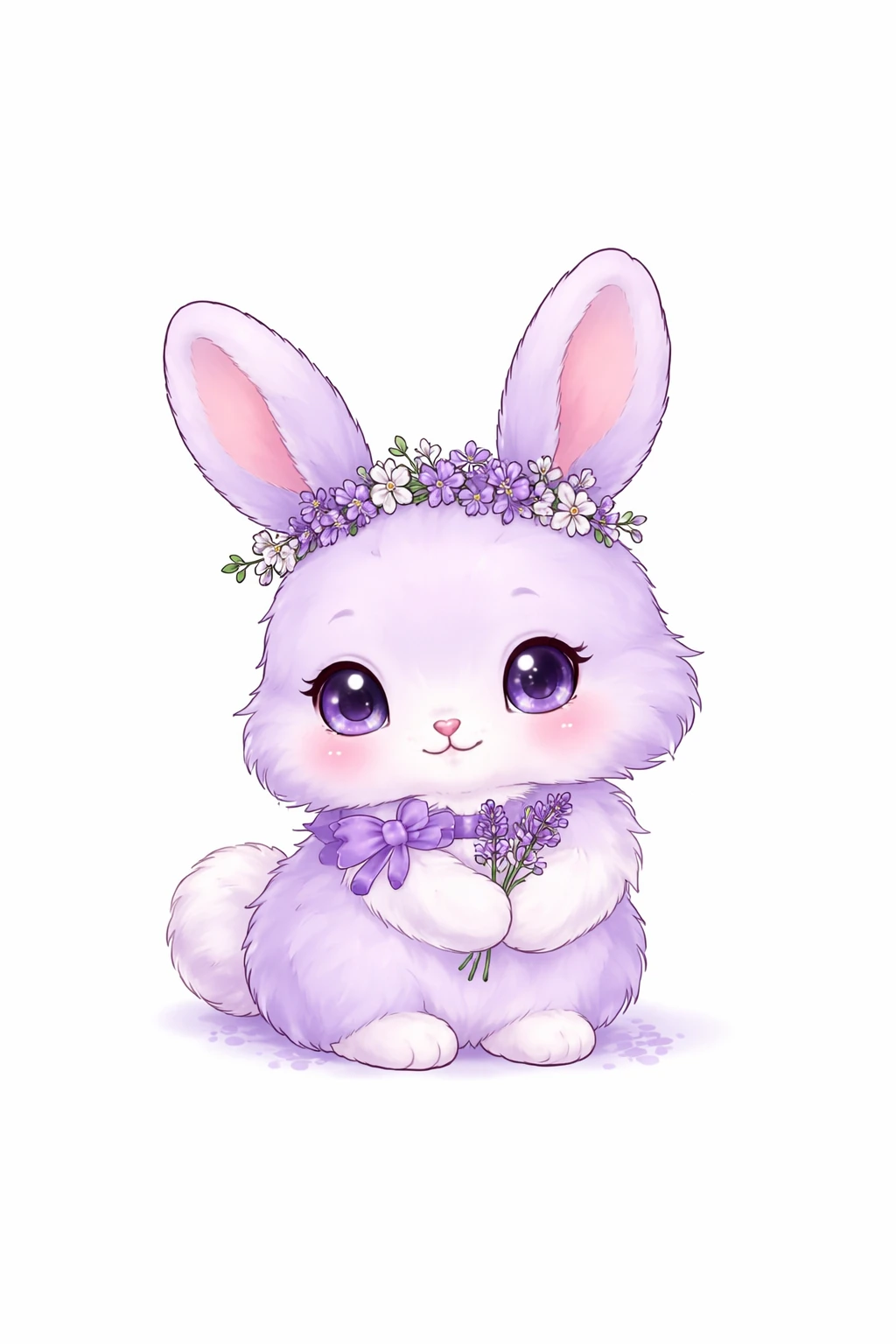Creation by chibi: Adorable Lavender Rabbit illustration, SD character, white background