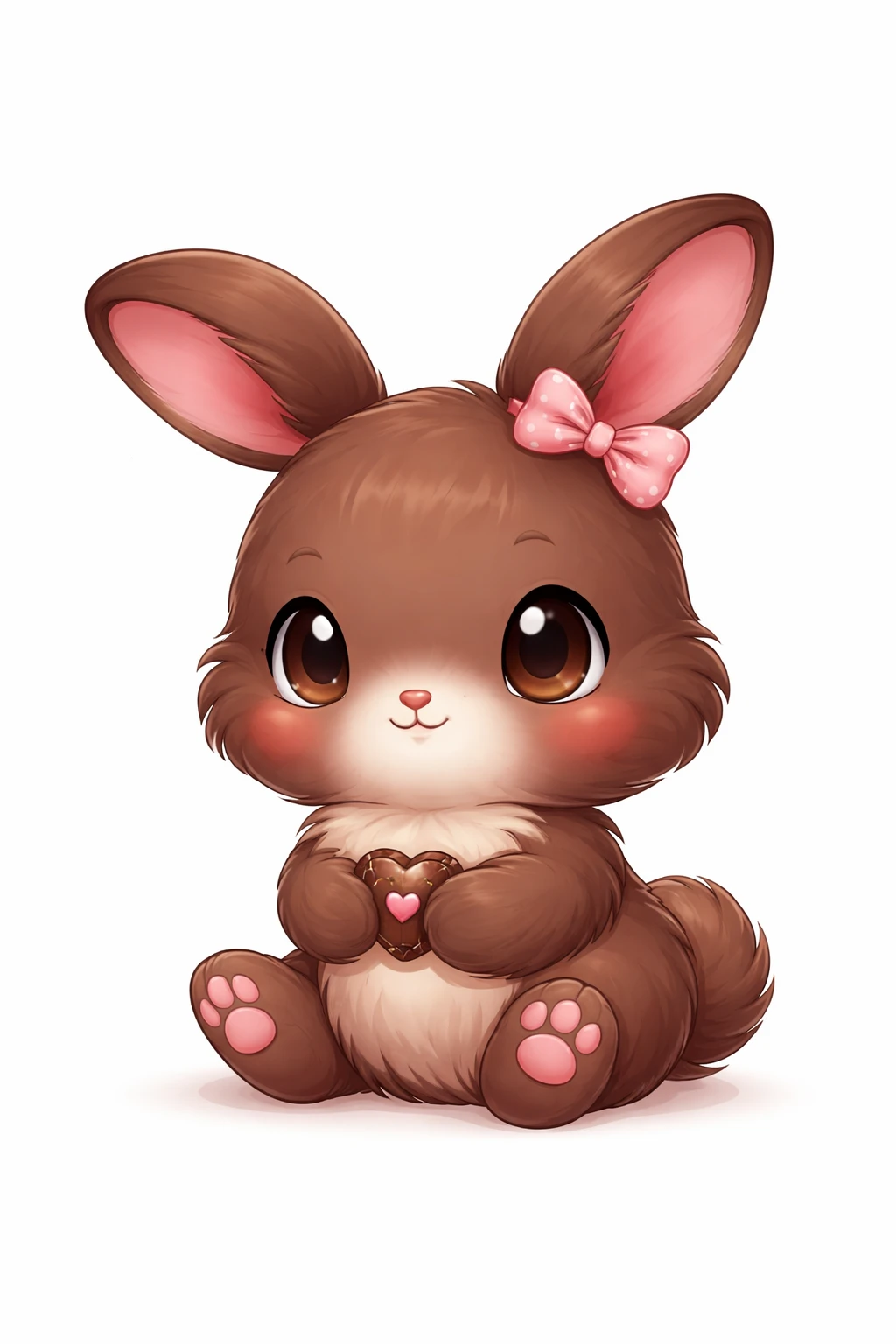 Creation by chibi: Adorable Chocolate Rabbit illustration, SD character, white background
