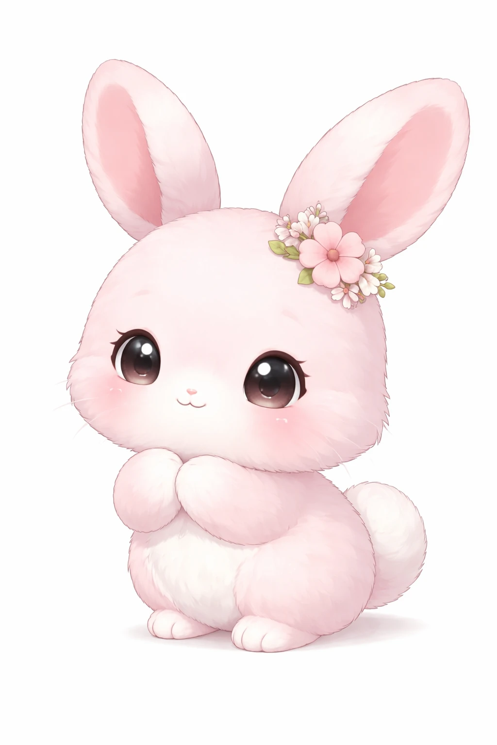 Creation by chibi: Adorable Pink Rabbit illustration, SD character, white background