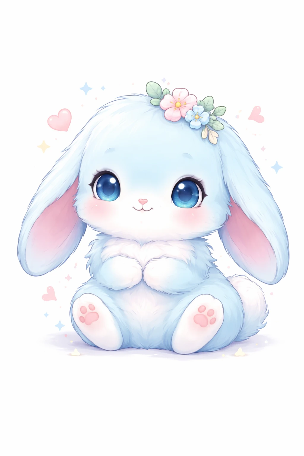 Creation by chibi: Adorable Pastel Blue Rabbit illustration, SD character, white background