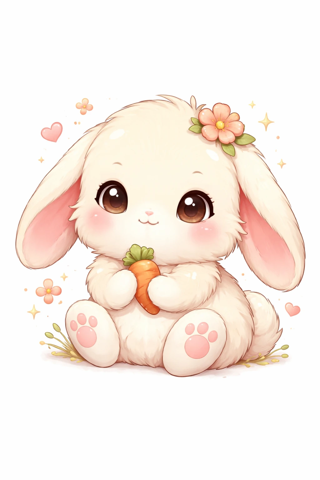 Creation by chibi: Adorable Cream Rabbit illustration, SD character, white background