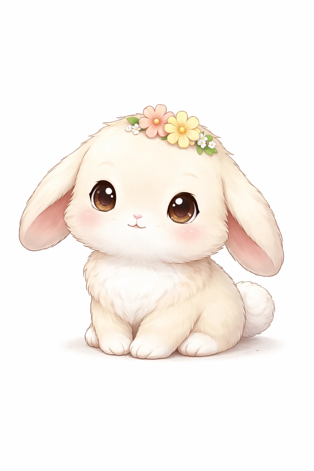 Creation by chibi: Adorable Cream Rabbit illustration, SD character, white background