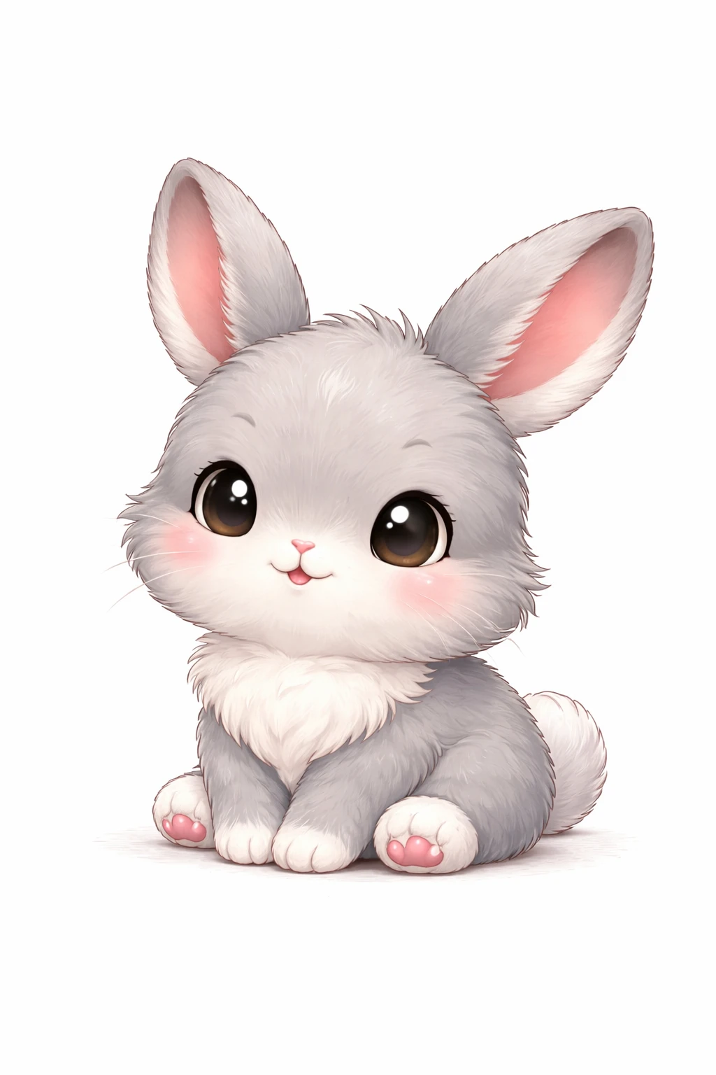 Creation by chibi: Adorable Gray Rabbit illustration, SD character, white background
